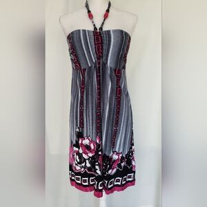 Venus Elegant Floral Sun Dress - Black and Pink Size L